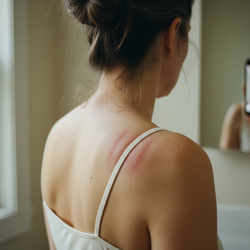 Red pressure marks on a shoulder